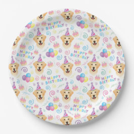 Prato De Papel Labrador Dog Birthday Party Paper Plates in White