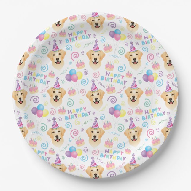 Prato De Papel Labrador Dog Birthday Party Paper Plates in White (Frente)