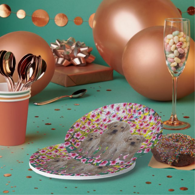 Prato De Papel Labrador Puppies Oil Paint, (Múltiplo)