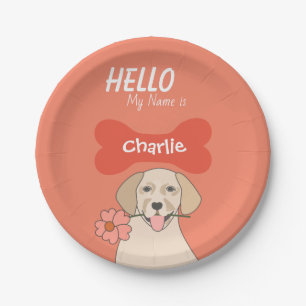 Prato De Papel Labrador Retriever Cartoon com nome personalizado 