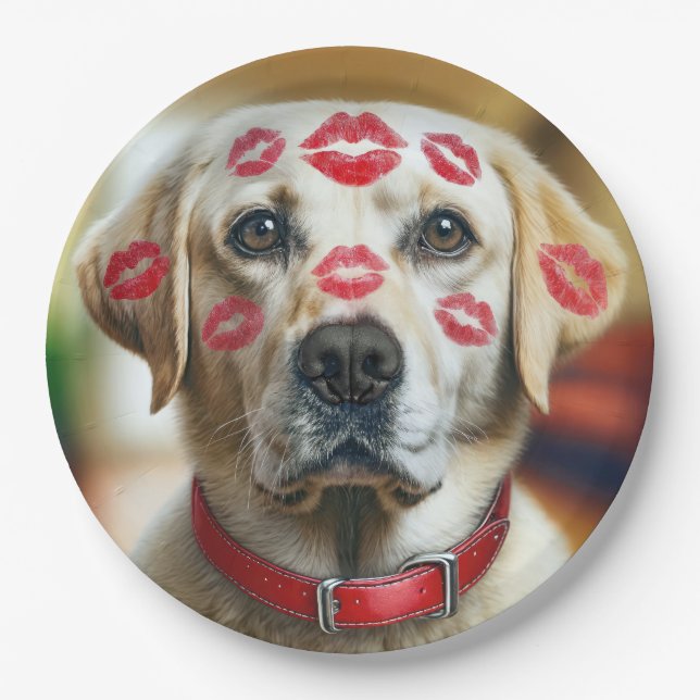 Prato De Papel Labrador Retriever Com Kisses Lipstick (Frente)