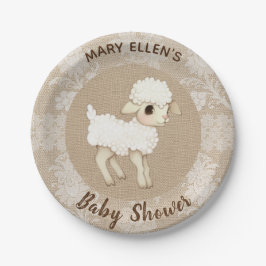 Prato De Papel Lace Burlap Little Lamb Paper Placa