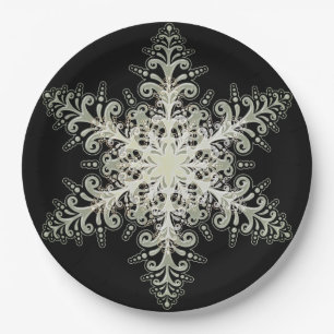 Prato De Papel Lace gelado Inverno branco e preto elegante
