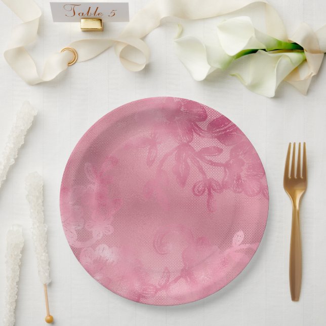 Prato De Papel Lace Rosa Chic (Casamento)