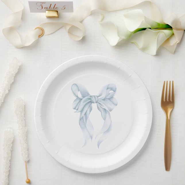 Prato De Papel Laço Azul (Casamento)