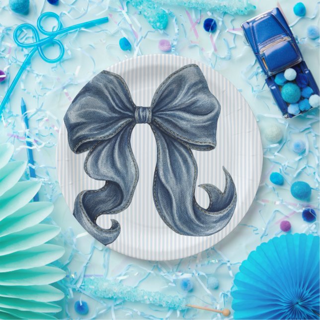Prato De Papel Laço de jeans azul elegante (Festa)
