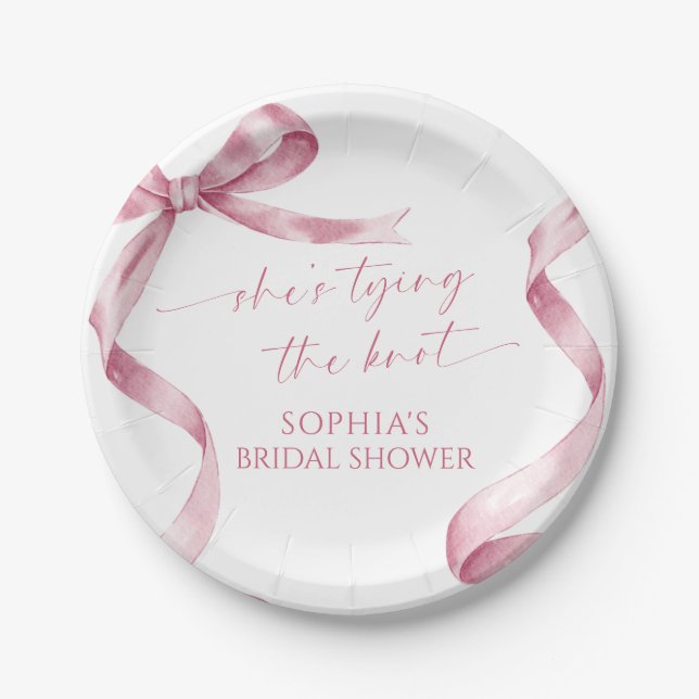 Prato De Papel Laço Rosa Ela Está Indo Ao Casamento Chá de Noiva (Frente)