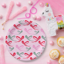 Prato De Papel Laços de Natal verde rosa caprichoso desenho à mão