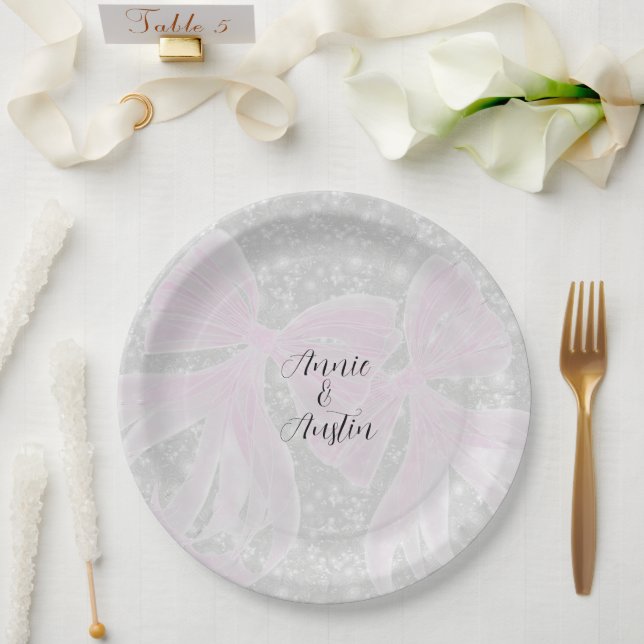 Prato De Papel Laços rosa Coquette Sheer (Casamento)