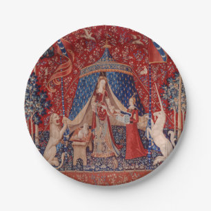 Prato De Papel Lady and Unicorn Medieval Tapestry Desire