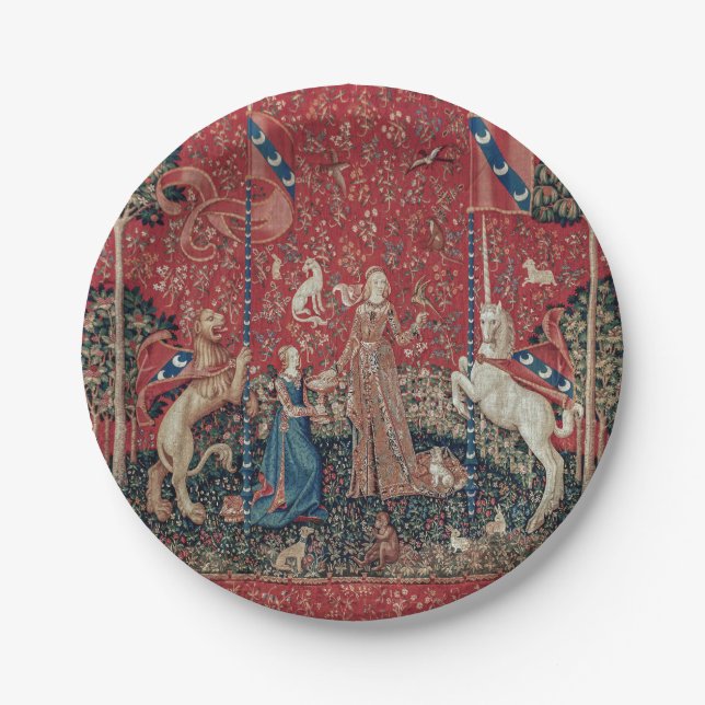 Prato De Papel Lady and Unicorn Medieval Tapestry Taste (Frente)