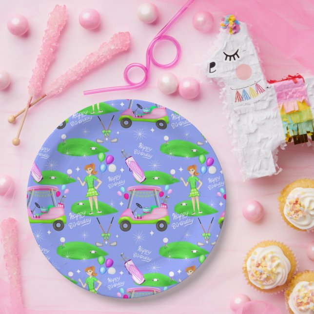 Prato De Papel Lady Golf Themed Happy Birday (Festa)