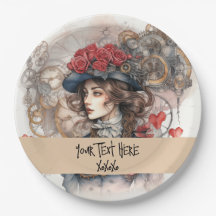 Lady no Red Namorados Kiss steampunk watercolor