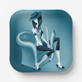 Prato De Papel Lady Saxofonista - Pratas do Partido Inspiradas no