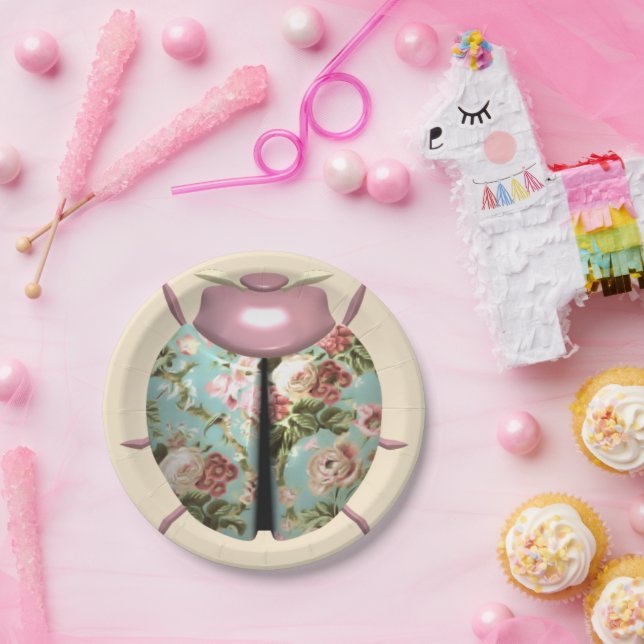 Prato De Papel Ladybug victorian rosa chintz azul-rosa (Festa)