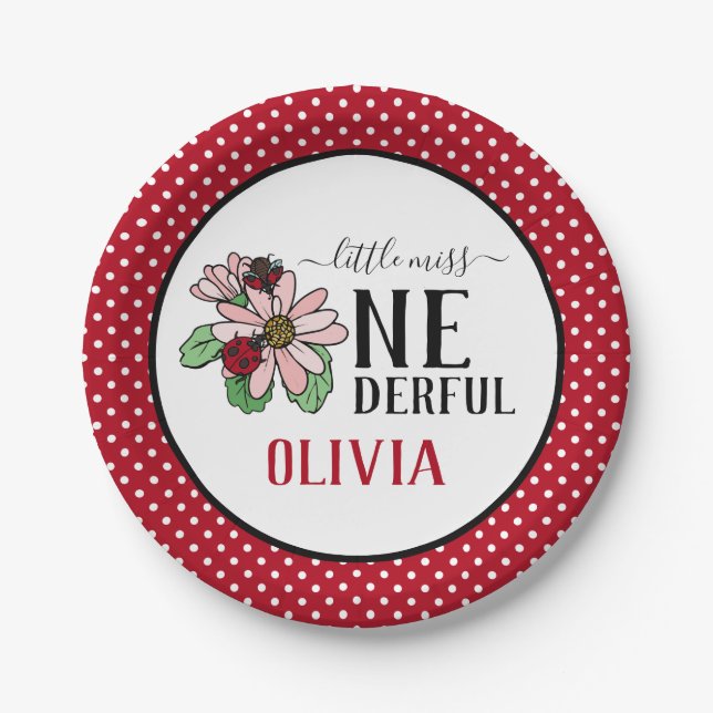 Prato De Papel Ladybugs Pink Daisies Festa de aniversário Maravil (Frente)