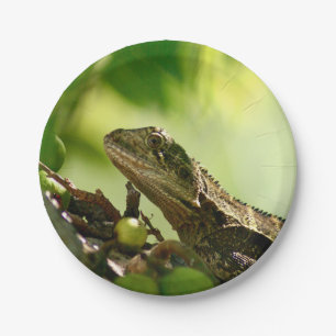 Prato De Papel Lagarto australiano que esconde entre as folhas,