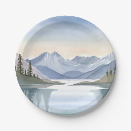 Prato De Papel Lago Tahoe | Paisagem Montanhosa em Aquarela
