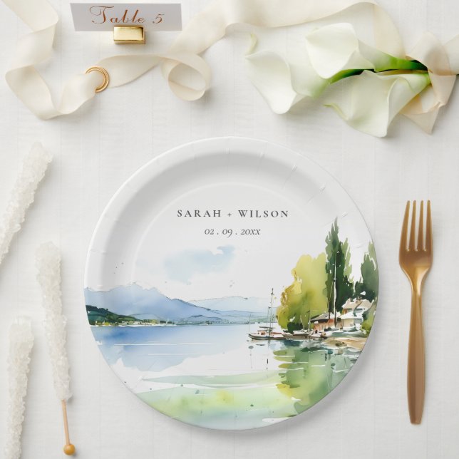 Prato De Papel Lake Geneva Switzerland Watercolor Scape Wedding (Casamento)