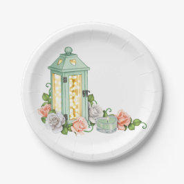 Prato De Papel Lanterna Verde Elegante com Flores