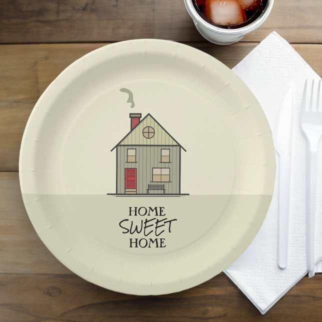 Prato De Papel Lar Doce Lar Citação Casa Aconchegante Aquecimento (Home Sweet Home Quote Cute Housewarming House Paper Plates)