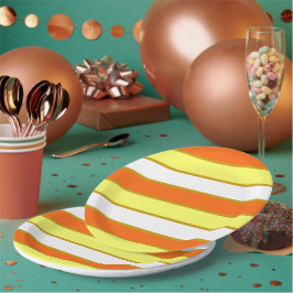 Prato De Papel Laranja, Amarelo e White Stripes