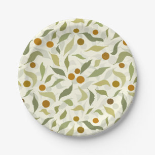 Prato De Papel Laranja Berries e Folhas no creme - padrão.