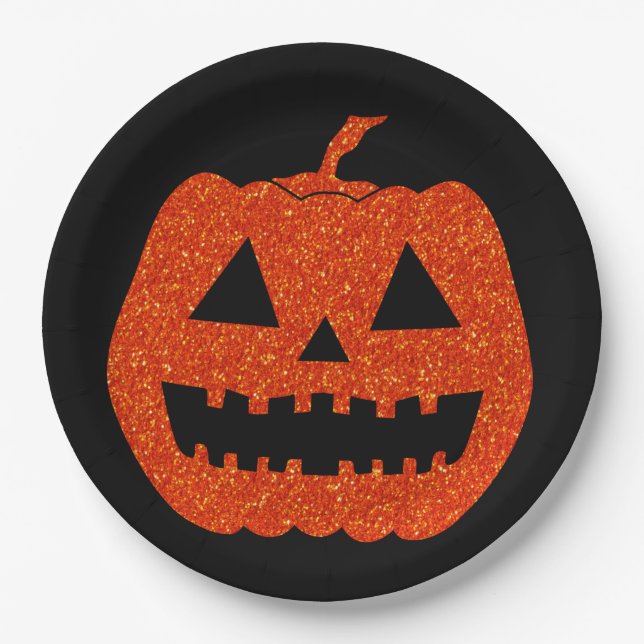 Prato De Papel Laranja-Brilhante - Pumpkin Halloween (Frente)