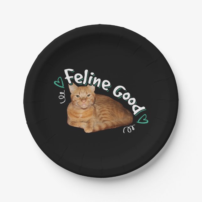 Prato De Papel Laranja Cat - Felino Bom Pun (Frente)