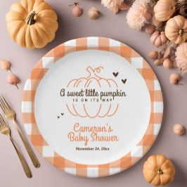 Prato De Papel Laranja Doce Pequena Abóbora Outono Baby Shower