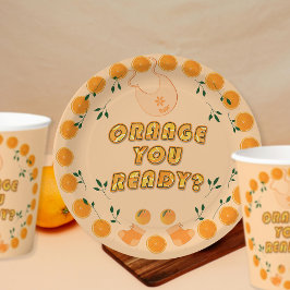 Prato De Papel Laranja Elegante Você Pronta O Chá de fraldas De C