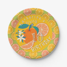 Prato de Papel Laranja Frutado 10º Aniversário