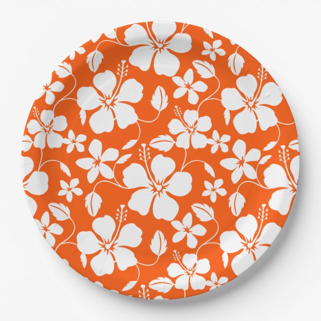 PRATO DE PAPEL LARANJA HAWAIIAN HULA (HIBISCUS) (Frente)