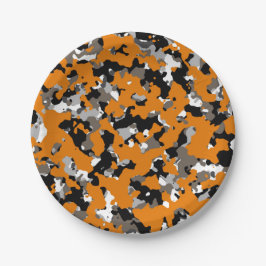 Prato De Papel Laranja Preto Cinza Bege Camuflagem Camo Estampa F