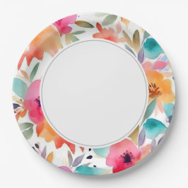 Prato De Papel Laranja Rosa Floral