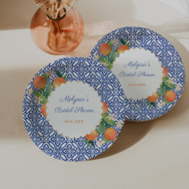 Prato De Papel Laranjas Casamento Classic Blue White Positano Chu