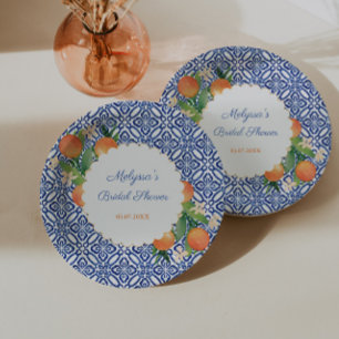 Prato De Papel Laranjas Casamento Classic Blue White Positano Chu