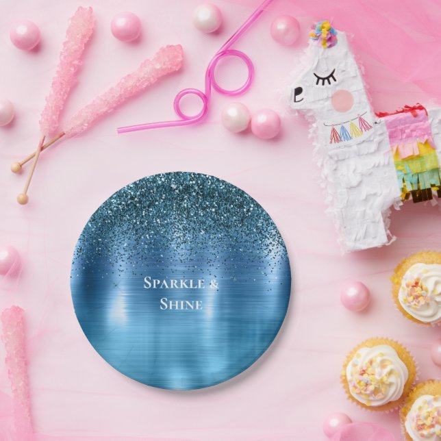 Prato De Papel Largura Azul Aqua Metálico (Festa)