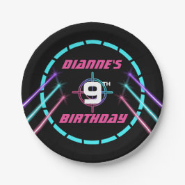 Prato De Papel Laser Tag Girls Neon Pink Festa de aniversário Com