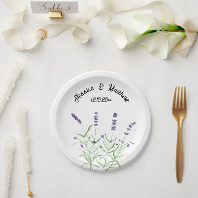 Prato De Papel Lavanda Casamentos de Boho Watercolor floral Purpl (Casamento)