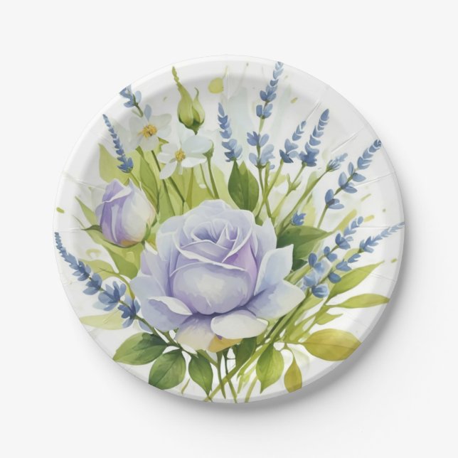 Prato De Papel Lavanda de aquarelas Flores selvagens (Frente)