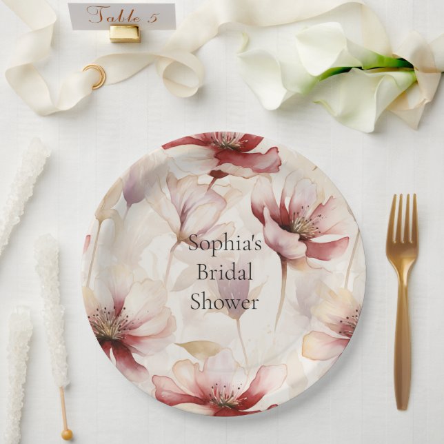 Prato De Papel Lavanda de Creme Floral de Burgundy (Casamento)