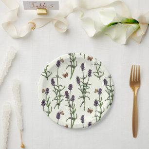 Prato De Papel Lavanda e borboletas esbranquiçadas