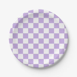 Prato De Papel Lavanda e branco verificados