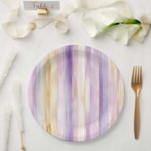 Prato De Papel Lavanda Roxo Dourado Listras Chá de Noiva