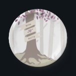 Prato De Papel Lavanda Woodland Wedding<br><div class="desc">Placas com ilustração de uma árvore com tronco embrulhado em banner. Folhas são lavandas. Personalizar com nomes. Procure por convites de casamento e mais na Paperie da Jill.</div>
