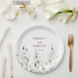 Prato De Papel Lavandas roxas têm Recepção de casamento verde