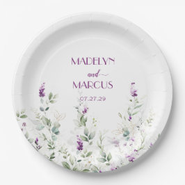 Prato De Papel Lavandas roxas têm Recepção de casamento verde