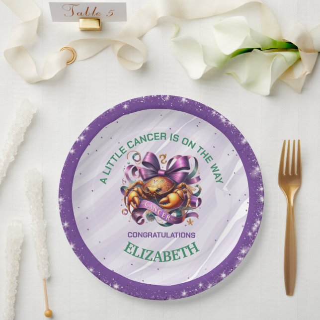 Prato De Papel Lavender and Green Cancer Zodiac Baby Shower (Casamento)