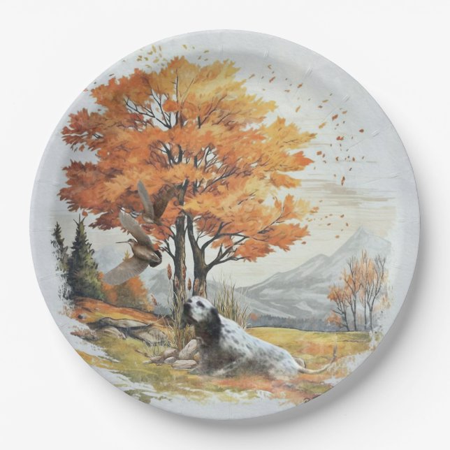 Prato De Papel "Laverack" O Setter Inglês caçando (Frente)